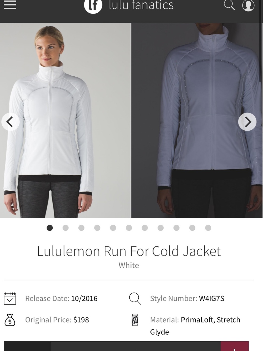 160-$65 *FREE SHIP* Lululemon Run For Cold Jacket White size 12